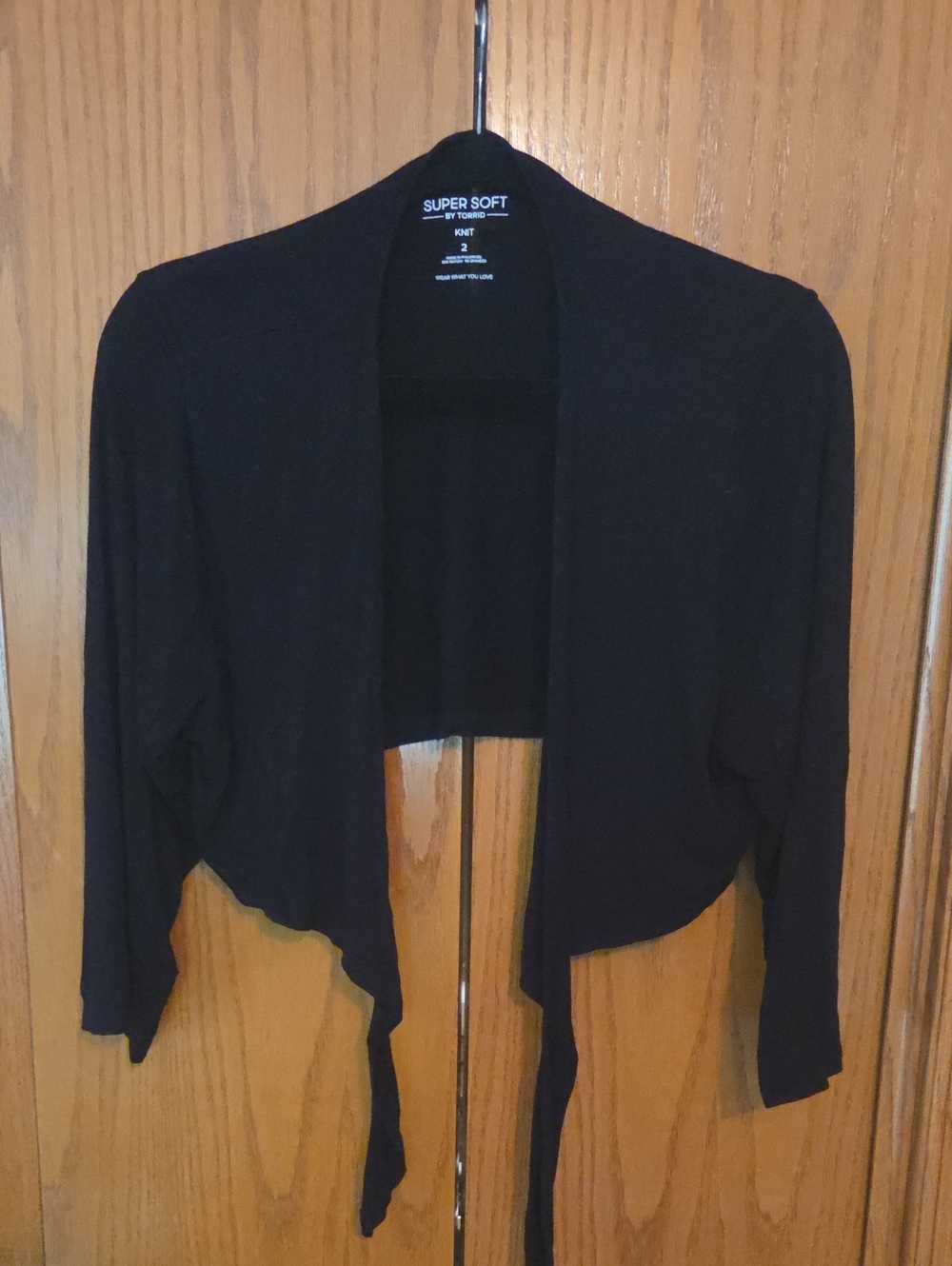 Super Soft Black Cropped Open-Front Shrug with Tie